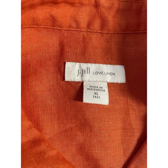 J Jill Orange Button Up Collared Shirt 100% Linen Relaxed Long Sleeve XL Tall - Picture 3 of 4
